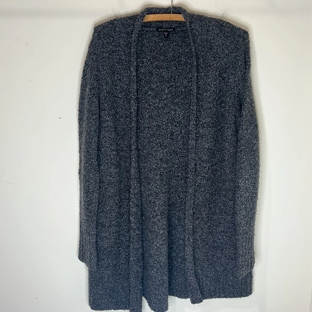 EILEEN FISHER Charcoal Gray Wool Cashmere Blend Nubby Cardigan Sweater Size M